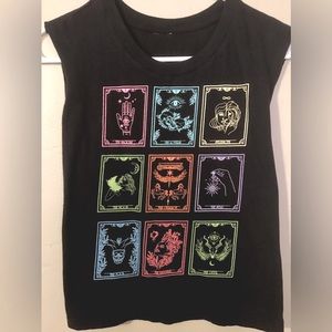 Women’s Tarot Card Crop Top Muscle Tank Neon Graphic T-Shirt ✨🖤🔮